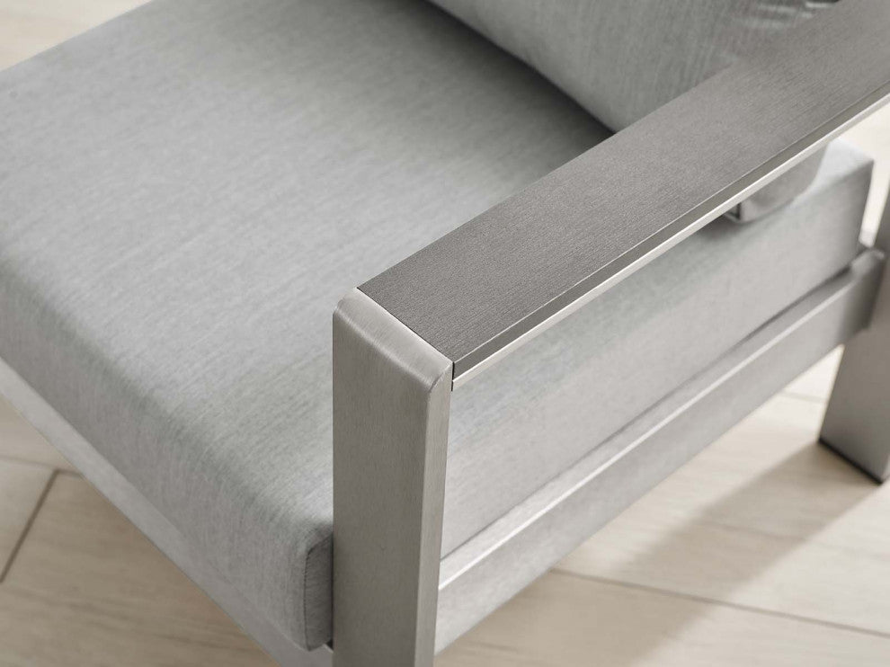 Lounge Chair Armchair, Sunbrella, Fabric, Aluminum, Silver Gray, Outdoor