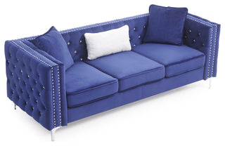 Paige Tufted Velvet Sofa, Blue
