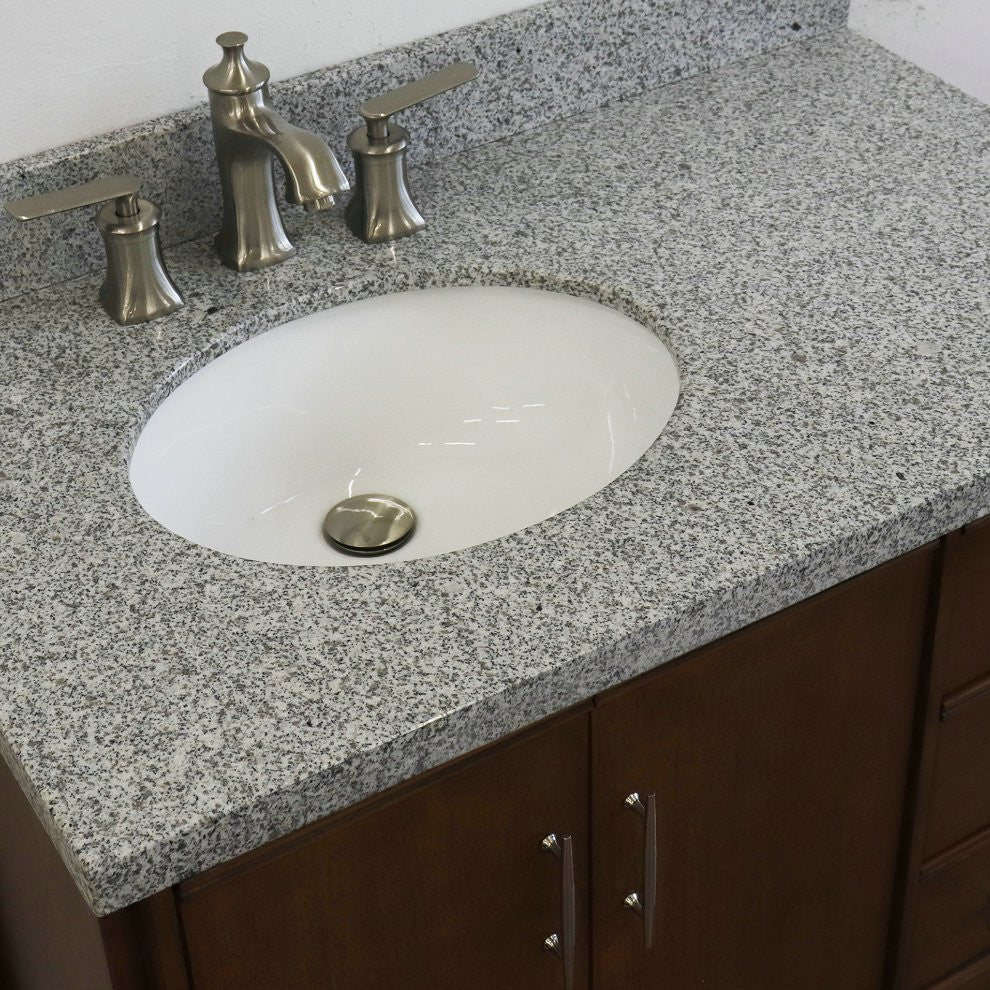 37" Single Vanity, Walnut Finish With Gray Granite