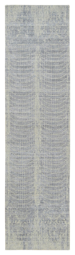 Gray, Wool And Plant Based Silk, Hand Loomed, Runner, Rug, 2'6" x 10'0"