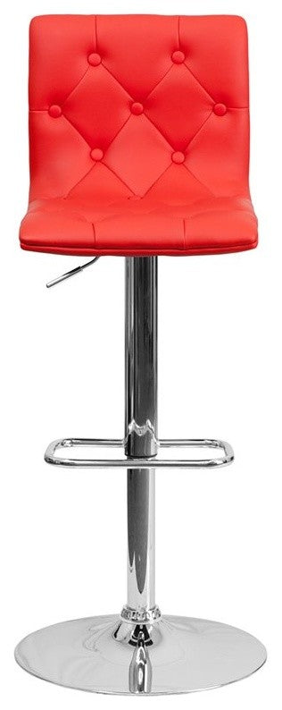 Estella Abby Mid-Back Tufted Red Vinyl Adjustable Barstool, Swivel