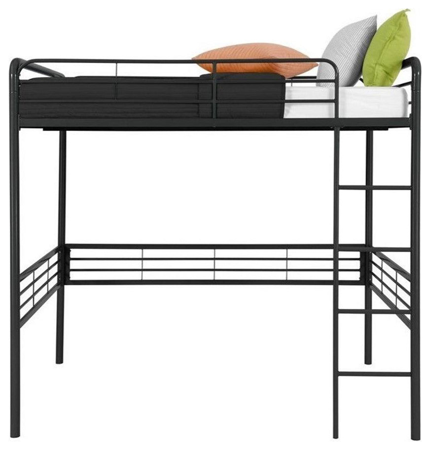 DHP Full-Size Metal Loft Bed with Ladder in Black
