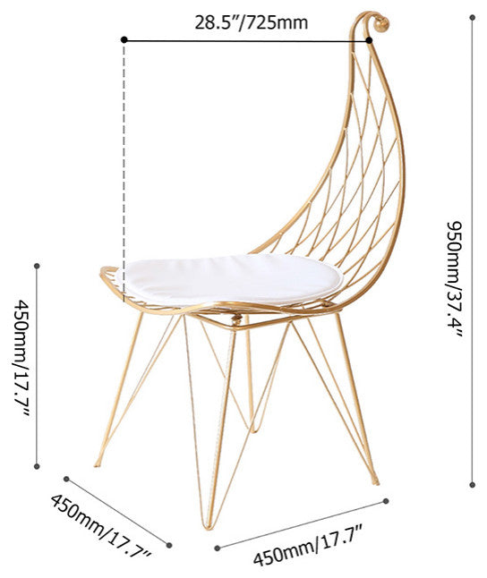 Glam Metal Dining Chair Hollow with PU Leather Cushion in Gold Finish Chair