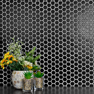 Metro 1" Hex Porcelain Mosaic Floor and Wall Tile, Black