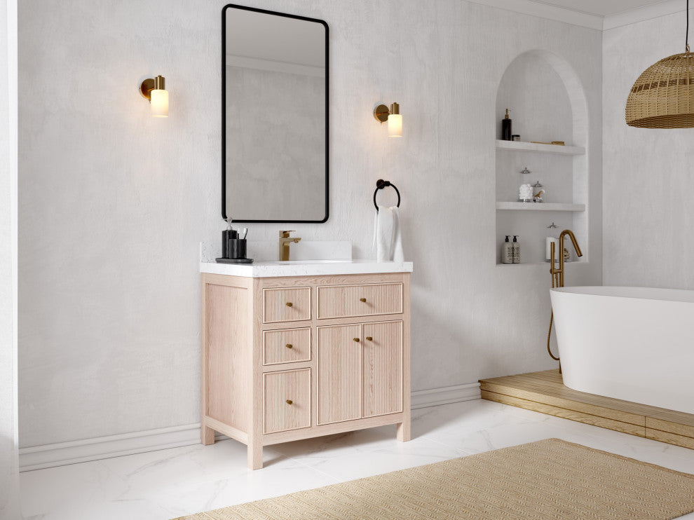 Sonoma Oak 36" Center Sink Bath Vanity With 2" Viola Gold