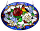 ALYSSA Tiffany-glass Roses/Bird Window Panel 24x18