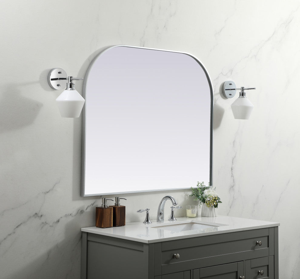 Metal Frame Arch Mirror 42X34 Inch, Silver