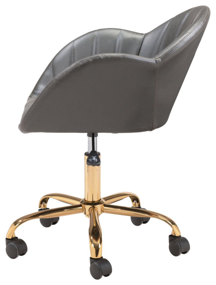 Computer Chair, Faux Vinyl Leather, Steel, Gray, Gold, Business Office