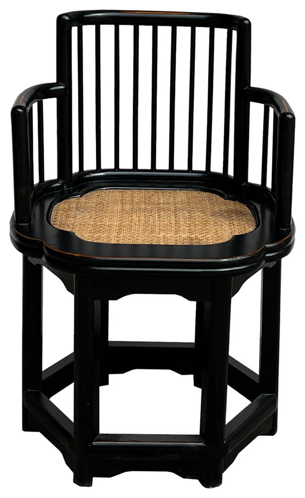 Chinese Black Hexagonal Rattan Seat Elm Wood Armchair Hcs7668