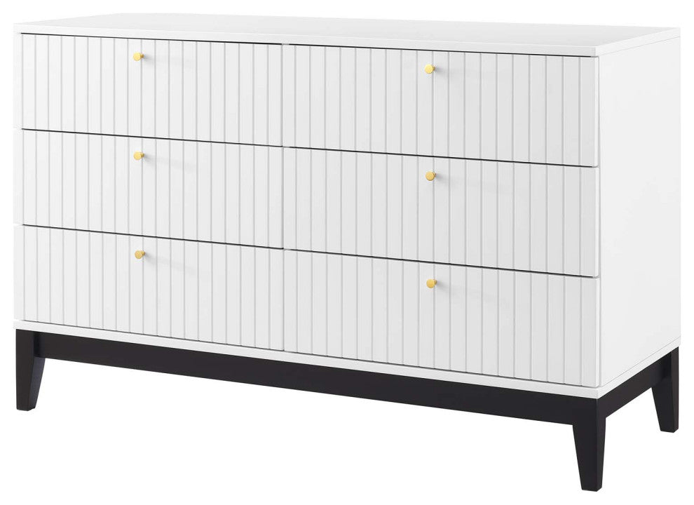 Dresser Drawer Chest Mirror Set, White, Wood, Modern, Mid Century Guest Suite