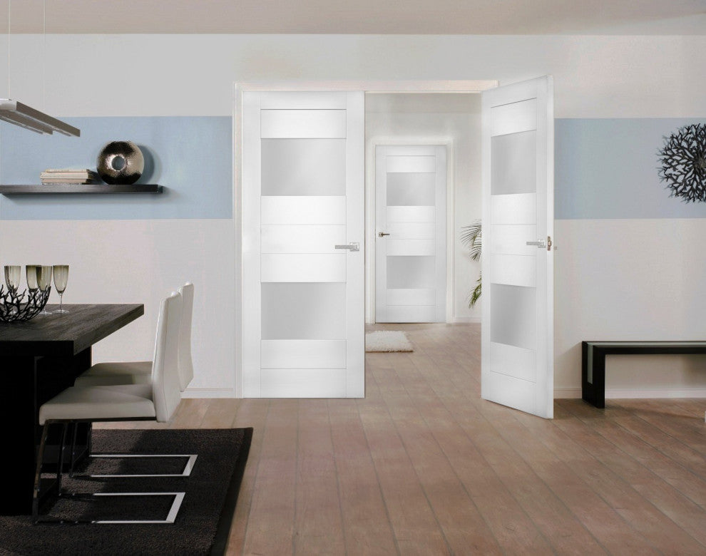 Interior French Double Doors Opaque Glass 2 Lites / Sete 6222 White Silk /56x80