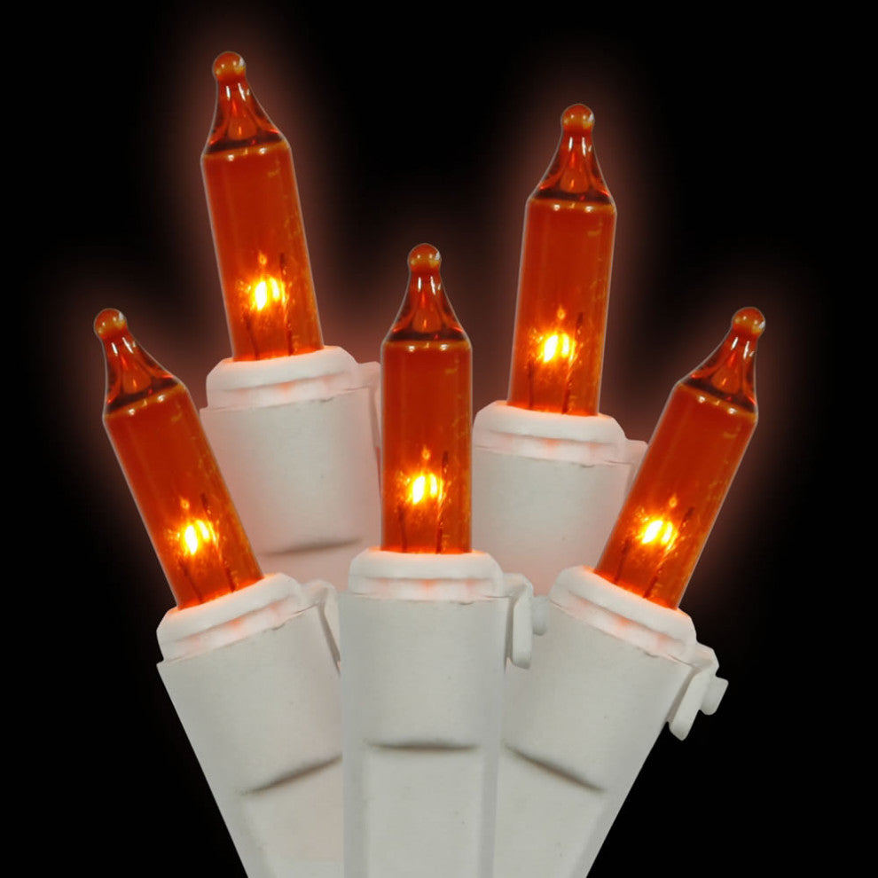 Vickerman W4W1012 Amber Mini Light On White Wire, Long Christmas Light Strand