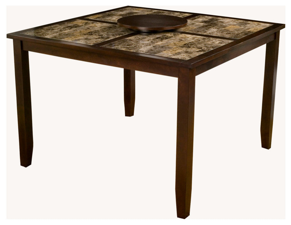 Capitola Faux Marble Large Pub Table With Removable Lazy Susan, Espresso