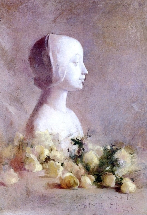 Emil Carlsen Still Life With Bust and White Roses Wall Decal Print