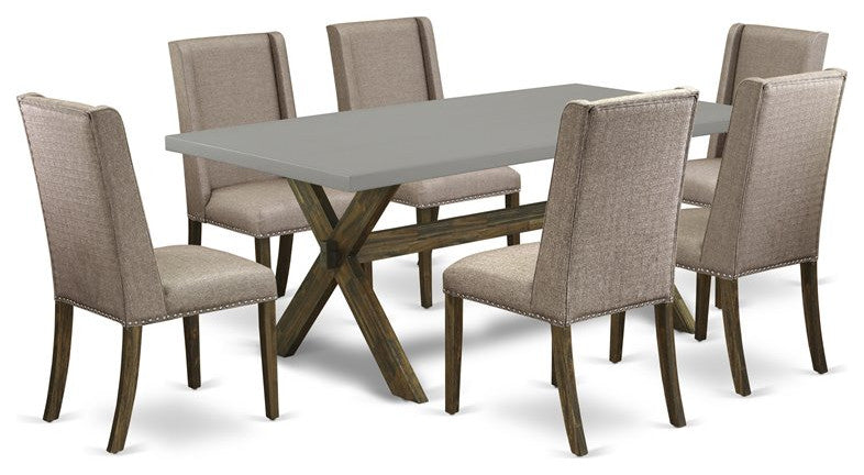 X797Fl716-7, 7-Piece Set, 6 Chairs and Small Table Hardwood Frame