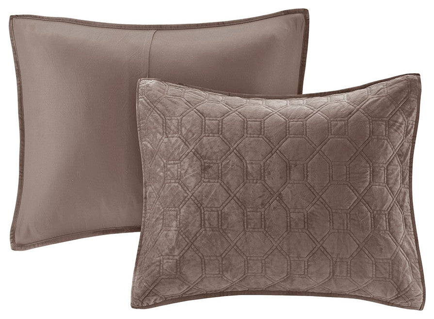 Madison Park Harper 3 Piece Velvet Quilt Set, Taupe