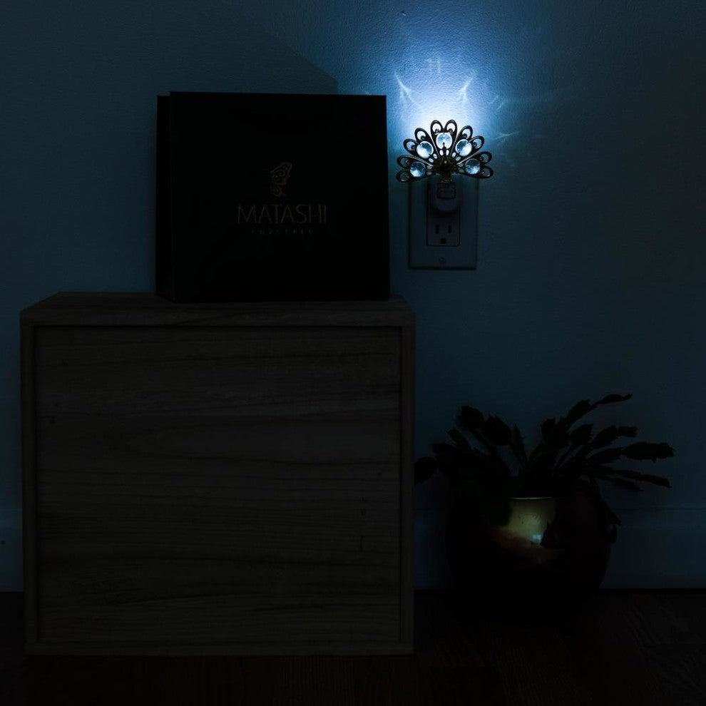 24K Gold Plated Crystal Studded Peacock Night Light With LED Bulb
