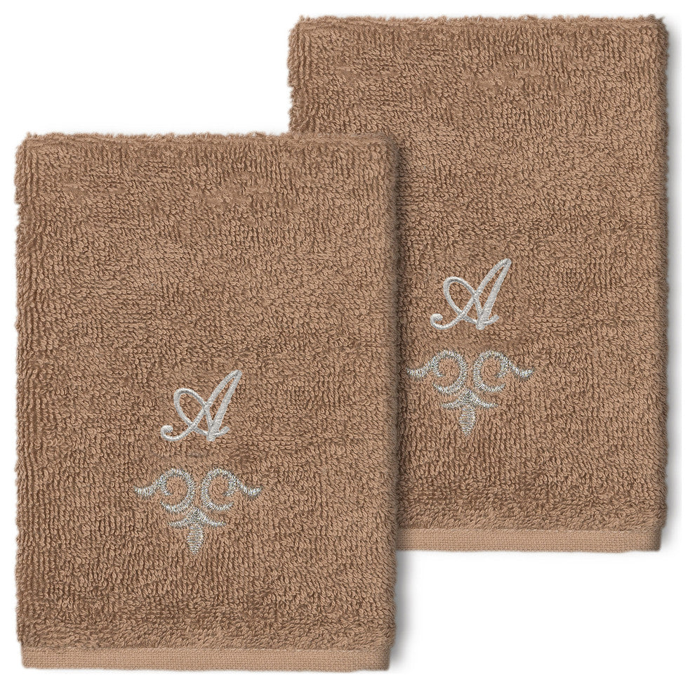 Linum Home Turkish Cotton Monica 2-Piece Embellished Washcloth Set, Latte