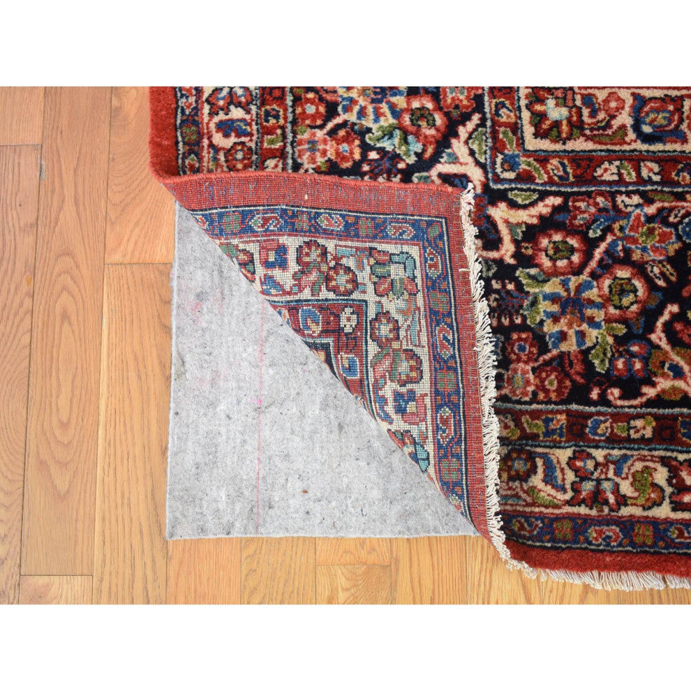 Tomato Red, Antique Persian Sarouk Hand Knotted 100% Wool Rug, 10'5" x 13'7"