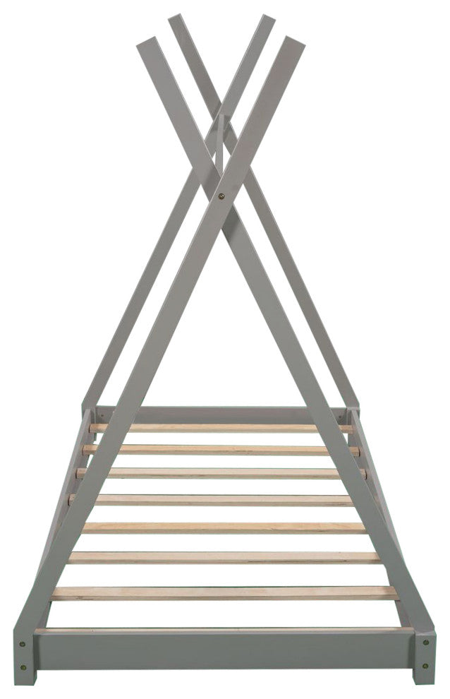 Gewnee Twin Size House Platform Bed with Triangle Structure,Gray