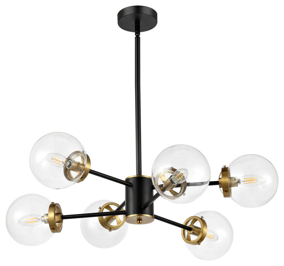 Modern 6-Light Sputnik Chandelier With Glass Globe Shades, Clear Glass Shades