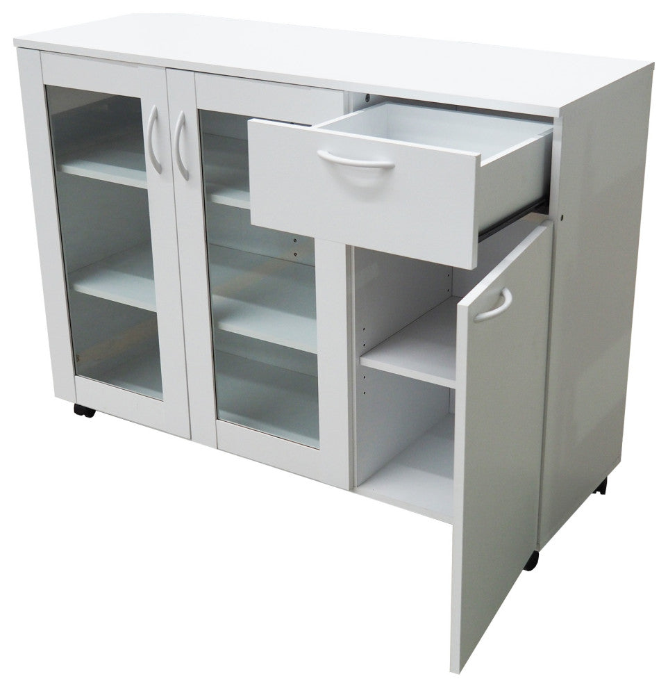 Goblin Wheeled Kitchen Storage Sideboard Buffet Cabinet, White Wood