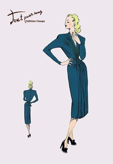 Pleated Long-Sleeved Dress - Gallery Wrapped Canvas Art 28" x 42"