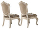 Benzara BM191306 Faux Leather Wooden Side Chair, Cabriole Legs, White, S/2