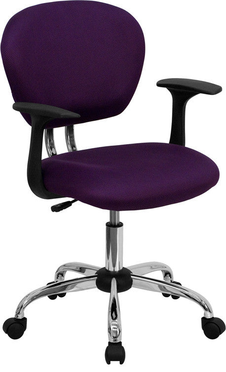 Mid-Back Purple Mesh Swivel Task Chair with Chrome Base and Arms