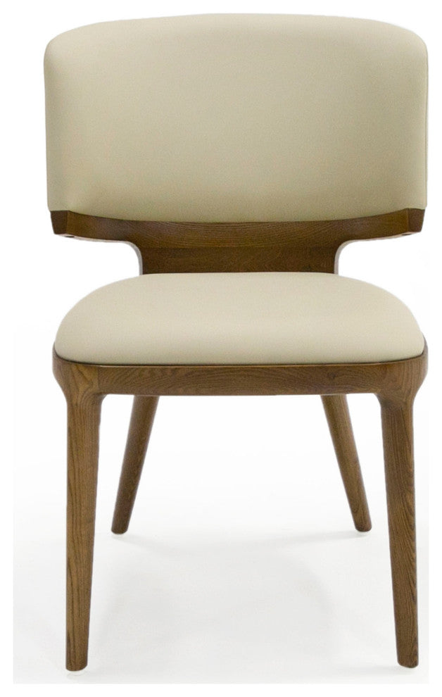 Modrest Stanley Beige Leatherette and Walnut Dining Chair, Set of 2