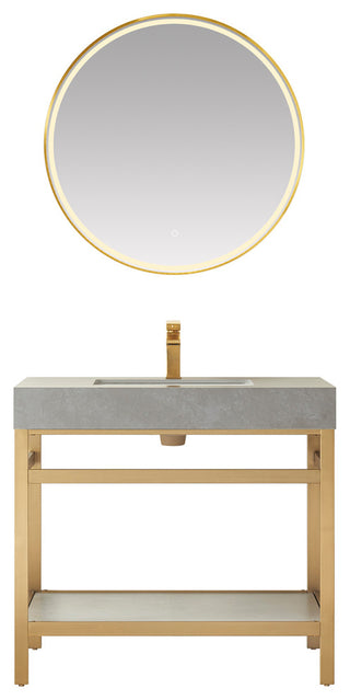 Funes Bath Vanity with Mirror, Brushed Gold Support, 36'', Grey Stone Top