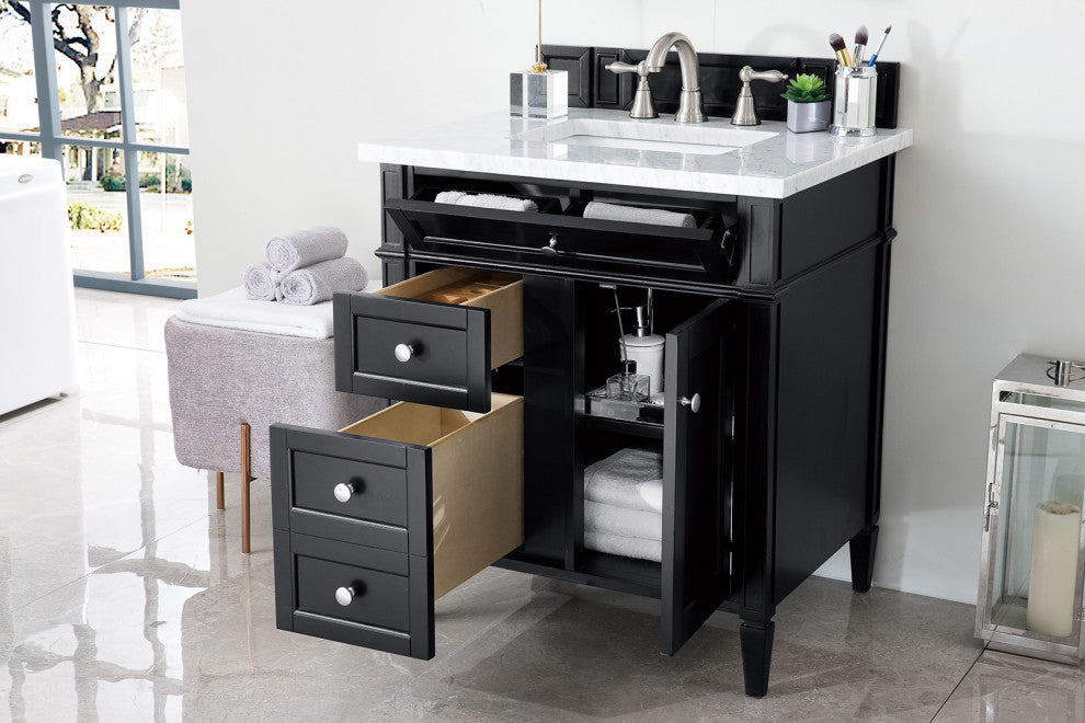 Brittany 30" Single Vanity, Black Onyx, Carrara Marble