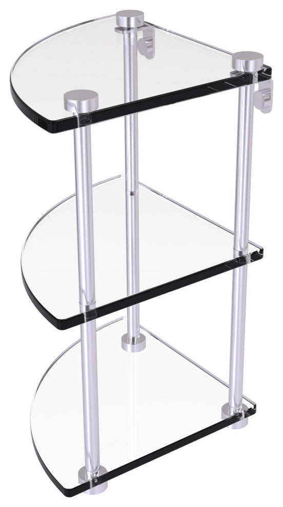 Three Tier Corner Glass Shelf, Satin Chrome