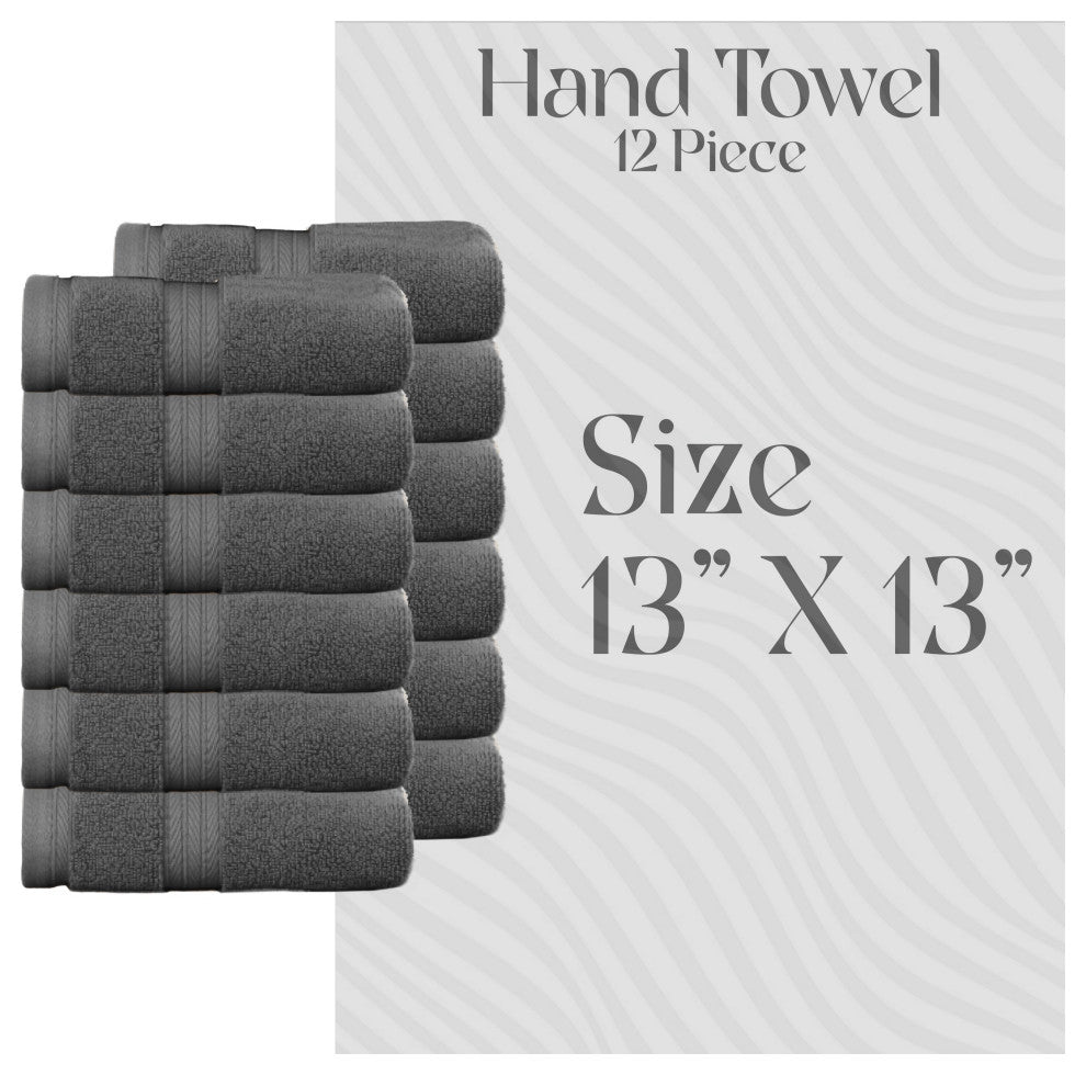 Elegance Essentials 550GSM 100% Cotton Wash Cloth, Set of 12, 13"x13", Dark Grey