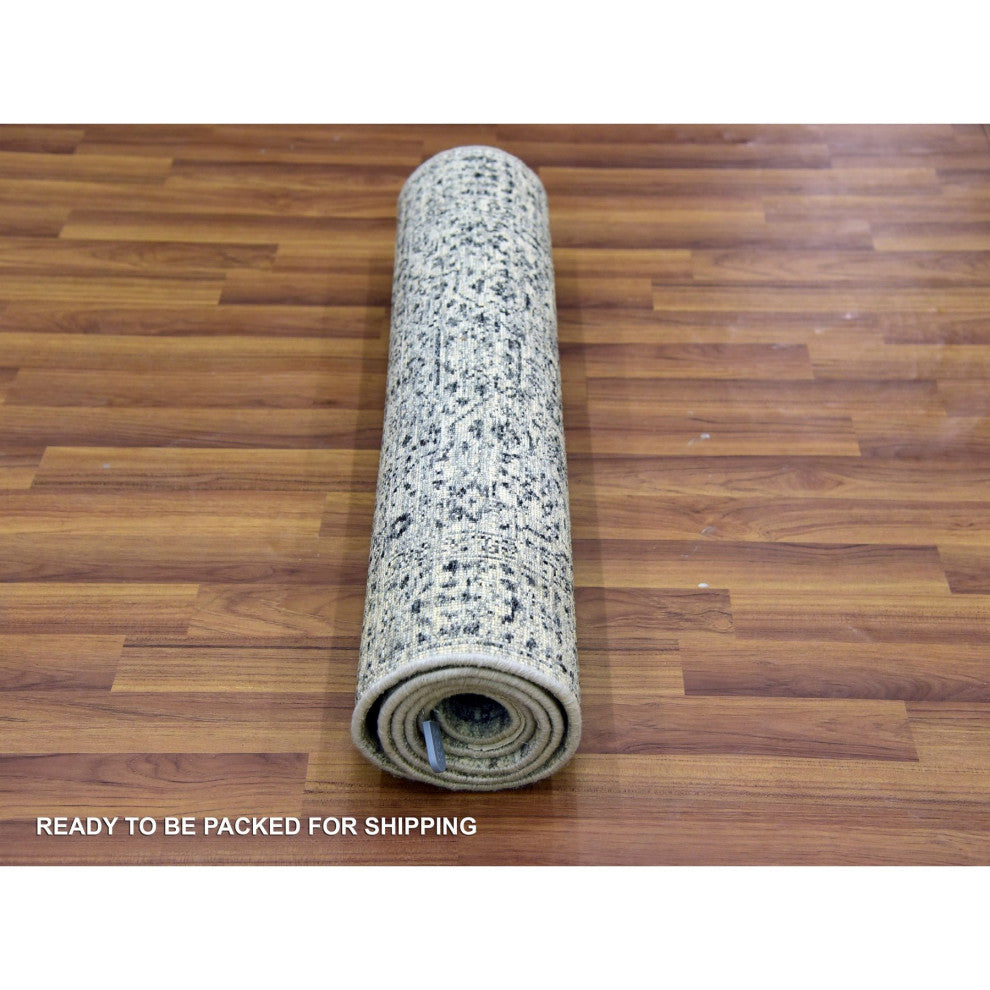 White Mamluk Dynasty Design Undyed 100% Wool Hand Knotted Runner Rug 2'7"x6'