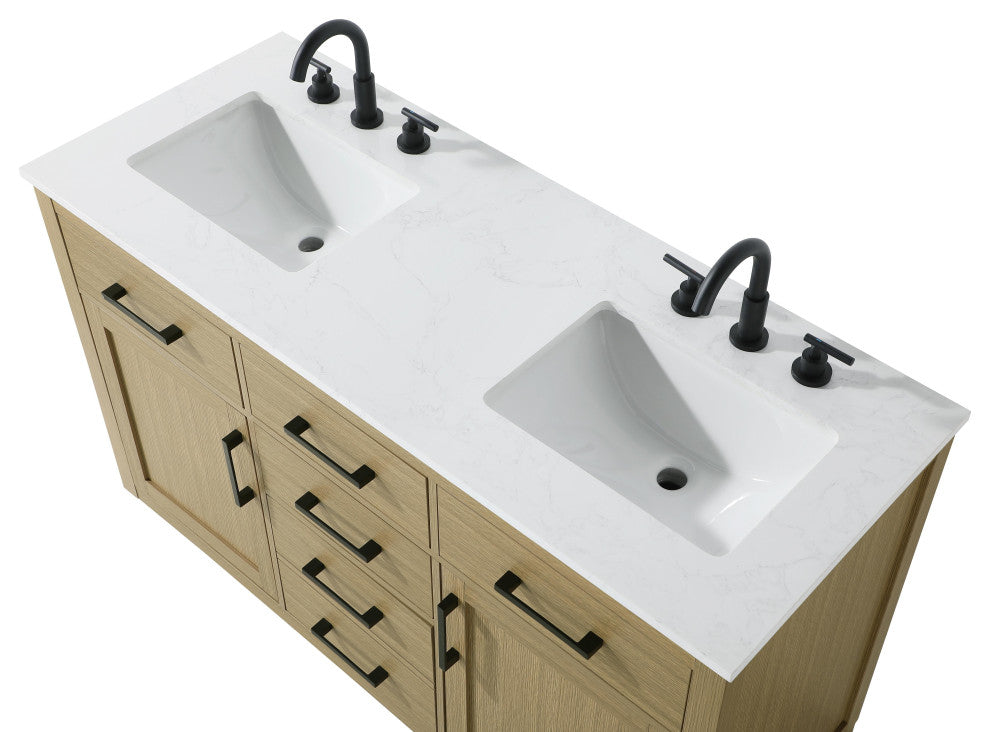 Home Living 54" Double Bathroom Vanity, Honey Brown
