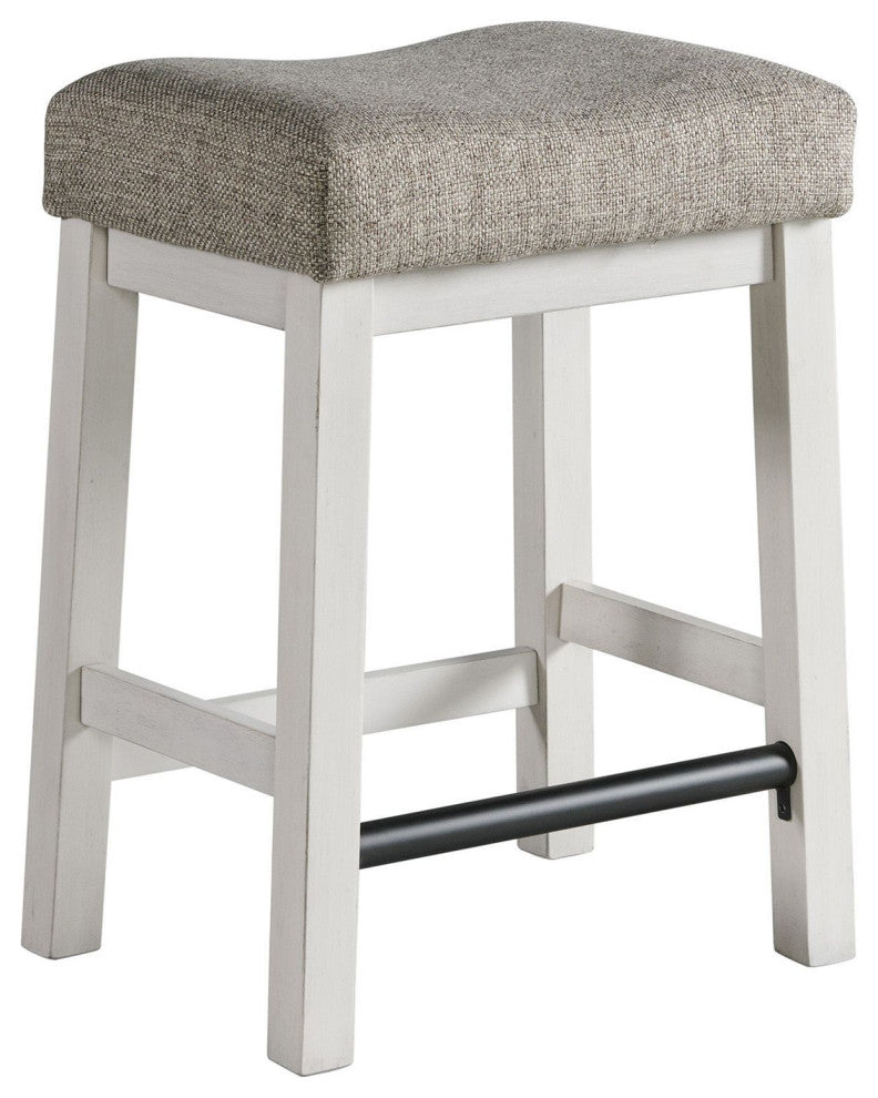 Drake Upholstered Backless Bar Stool, Rustic White and French Oak, Set of 2