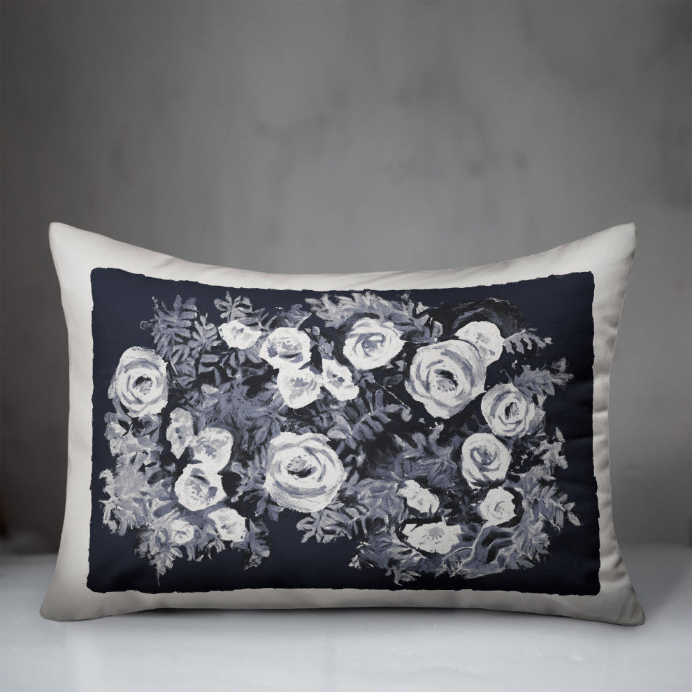 Whit and Blue Floral 14x20 Spun Poly Pillow