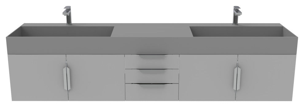 CastelloUSA Amazon 84" Wall Mounted Bathroom Vanity Set, Gray, Gray Top, Chrome Handles