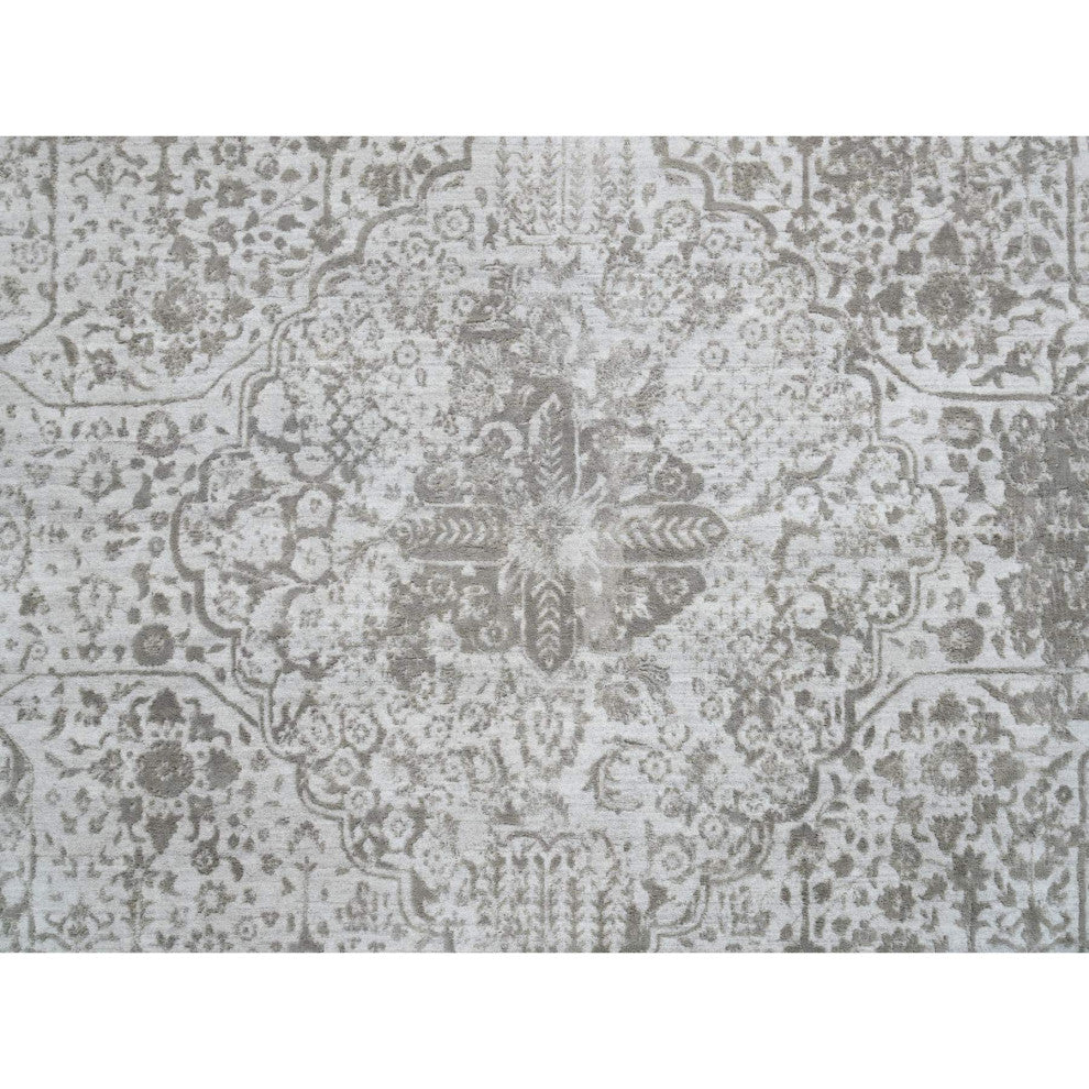 Gray Broken Persian Design Hand Knotted Wool and Silk Oversized Rug, 11'9"x15'