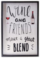 Rectangle Wood Wall Art with "Wine and Friends" Painted White Finish