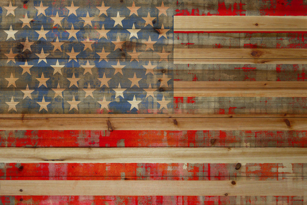 "American Dream" Wall Art, 36"x24", Natural Pine Wood