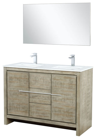 Lafarre 48 Rustic DB Vanity, Quartz Top, Sink, Rose Gold Faucet Set, 43 Mirror