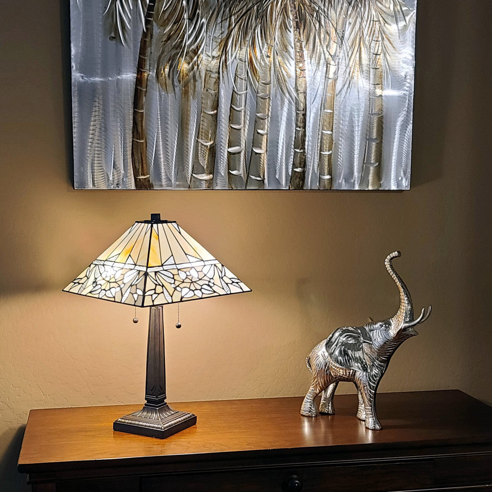 Tiffany Style 2 Light Antique Table Lamp, 23" Tall