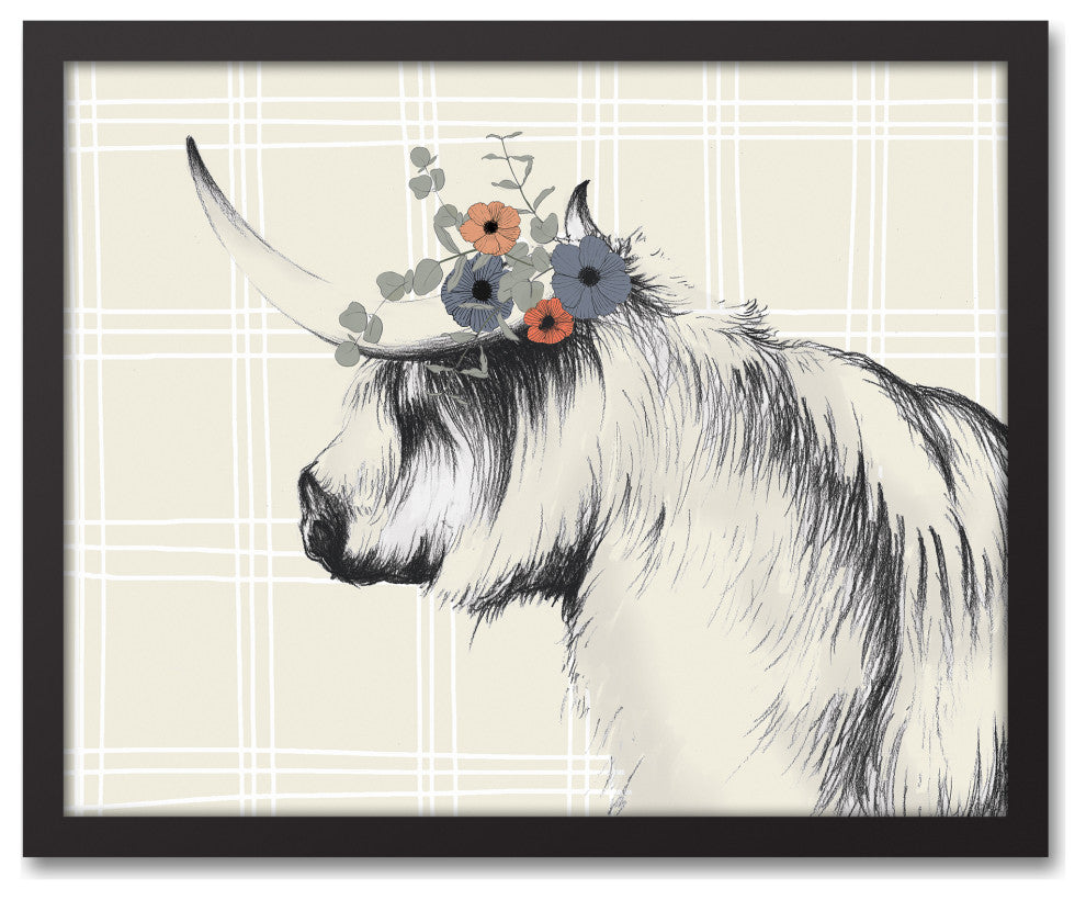 Charcoal Highland Floral Crown 16x20 Black Framed Canvas