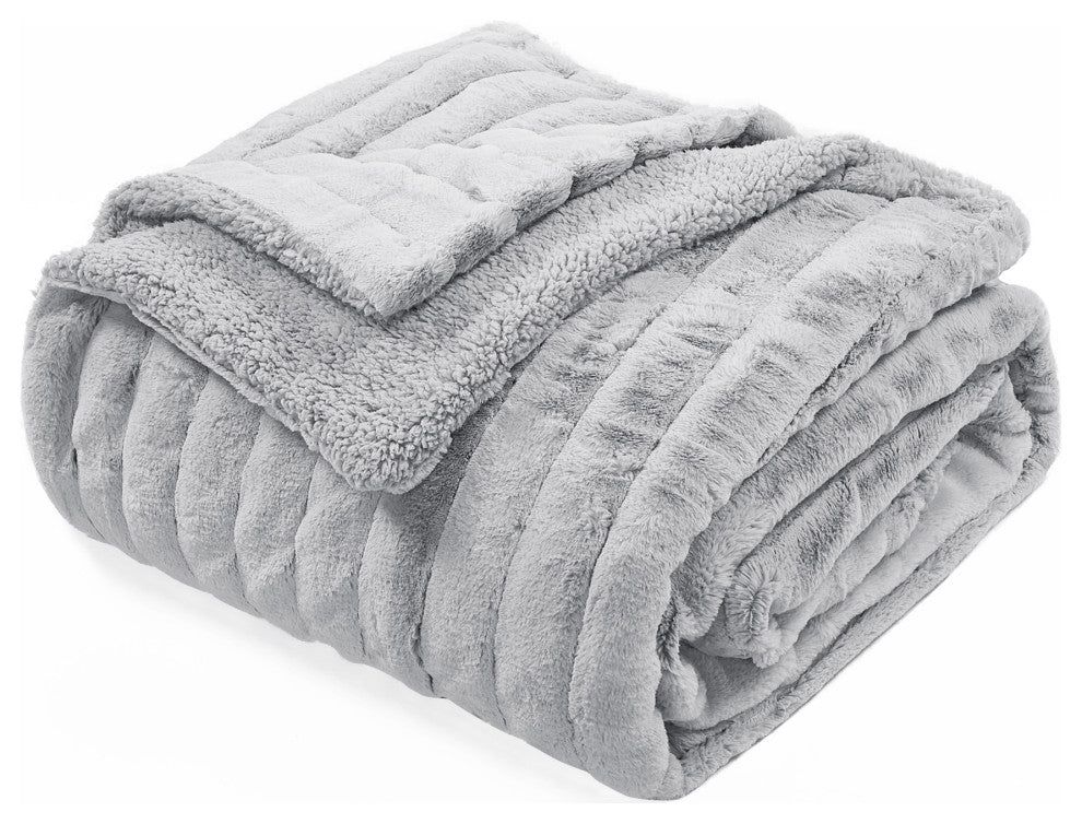 Super Mink Faux Fur Throw Blanket, Gray Down, 118" X 95"