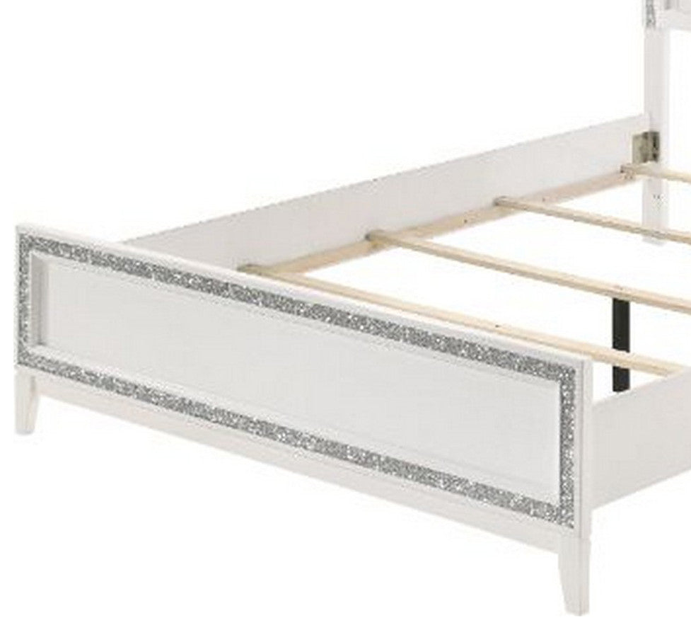 Benzara BM252737 Queen Bed With LED Headboard and Shimmering Trim, White