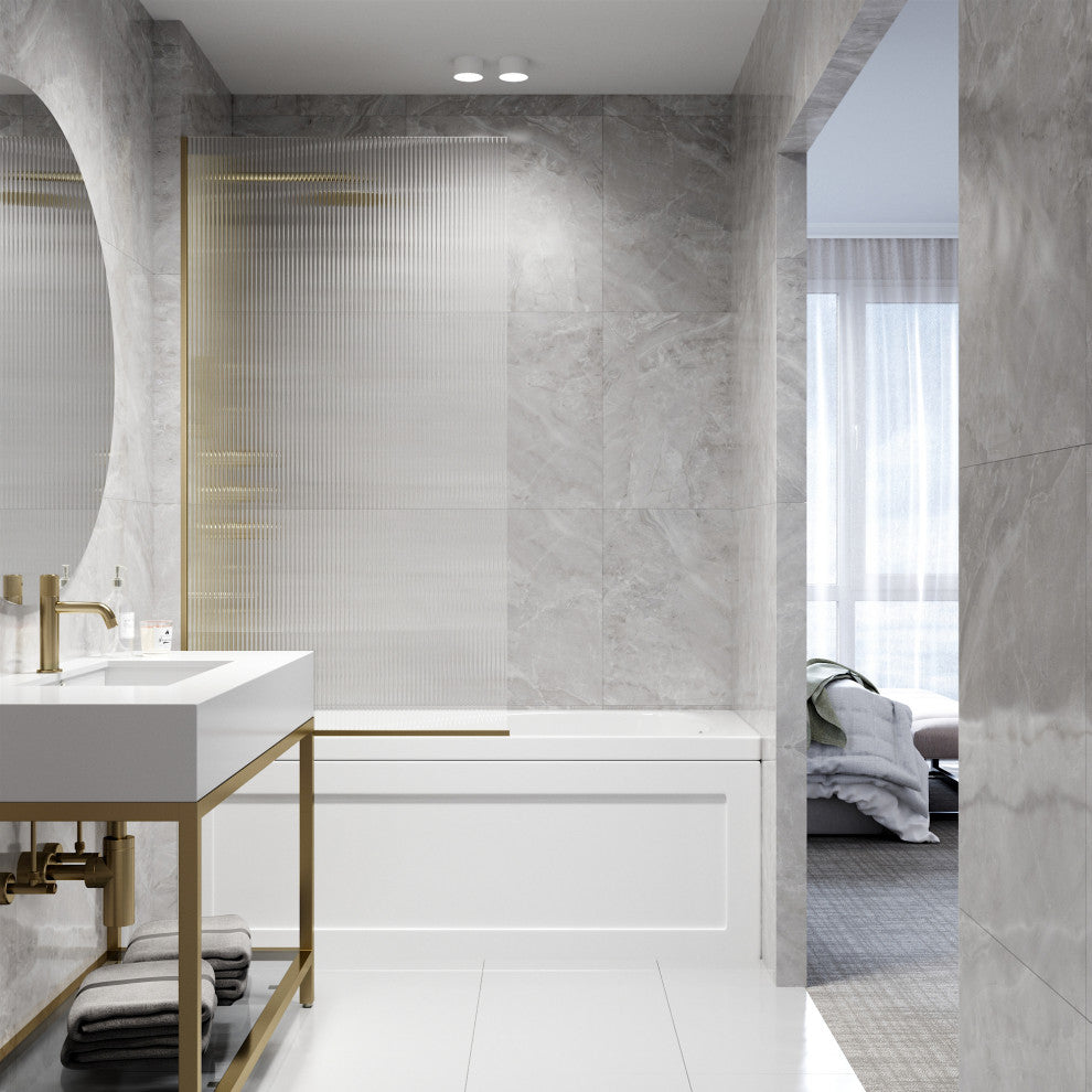 VIGO Zenith Frameless Fixed, Matte Brushed Gold, Tub Screen, 34" W X 62" H, Fluted Glass