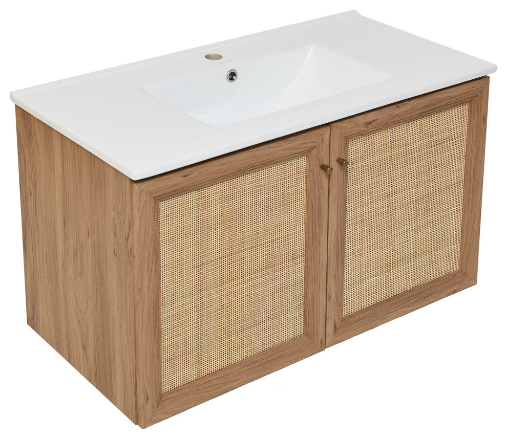 Classe 36" Wall-Mounted Bathroom Vanity, Oak