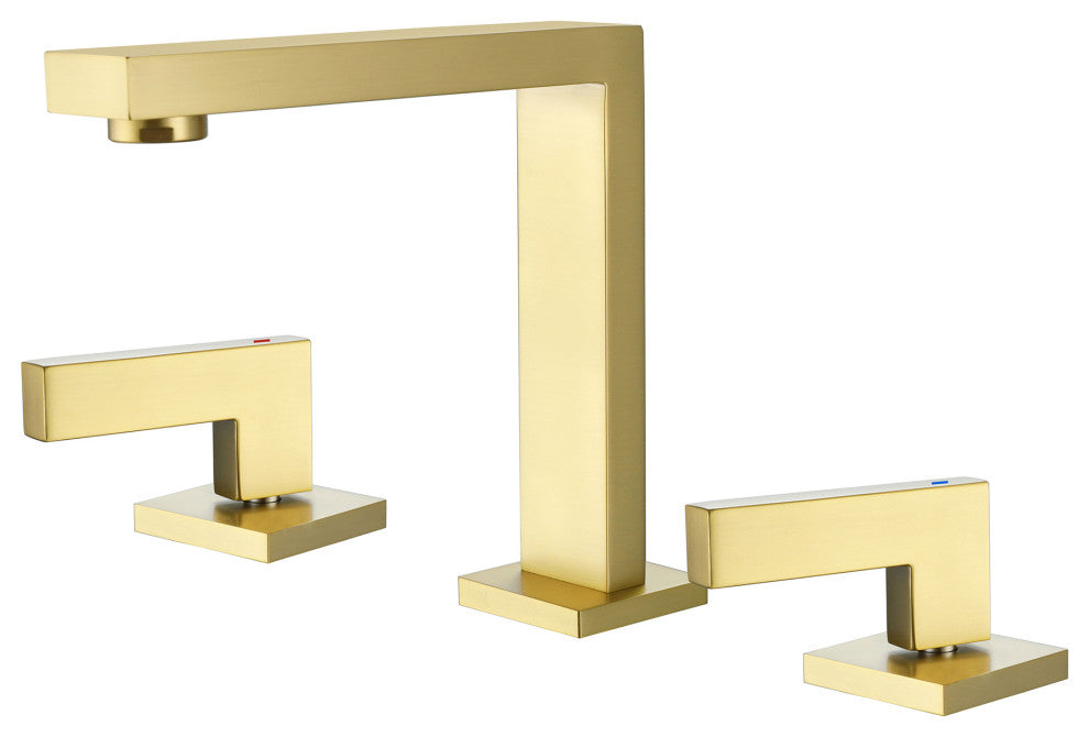 Deck Mounted Dual Handle Widespread Bathroom Faucet, Brushed Gold
